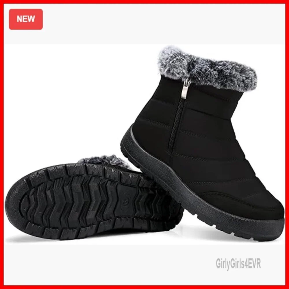 Waterproof Winter Snow Boots Fur Lined Non Slip Ankle Booties Size 5-10